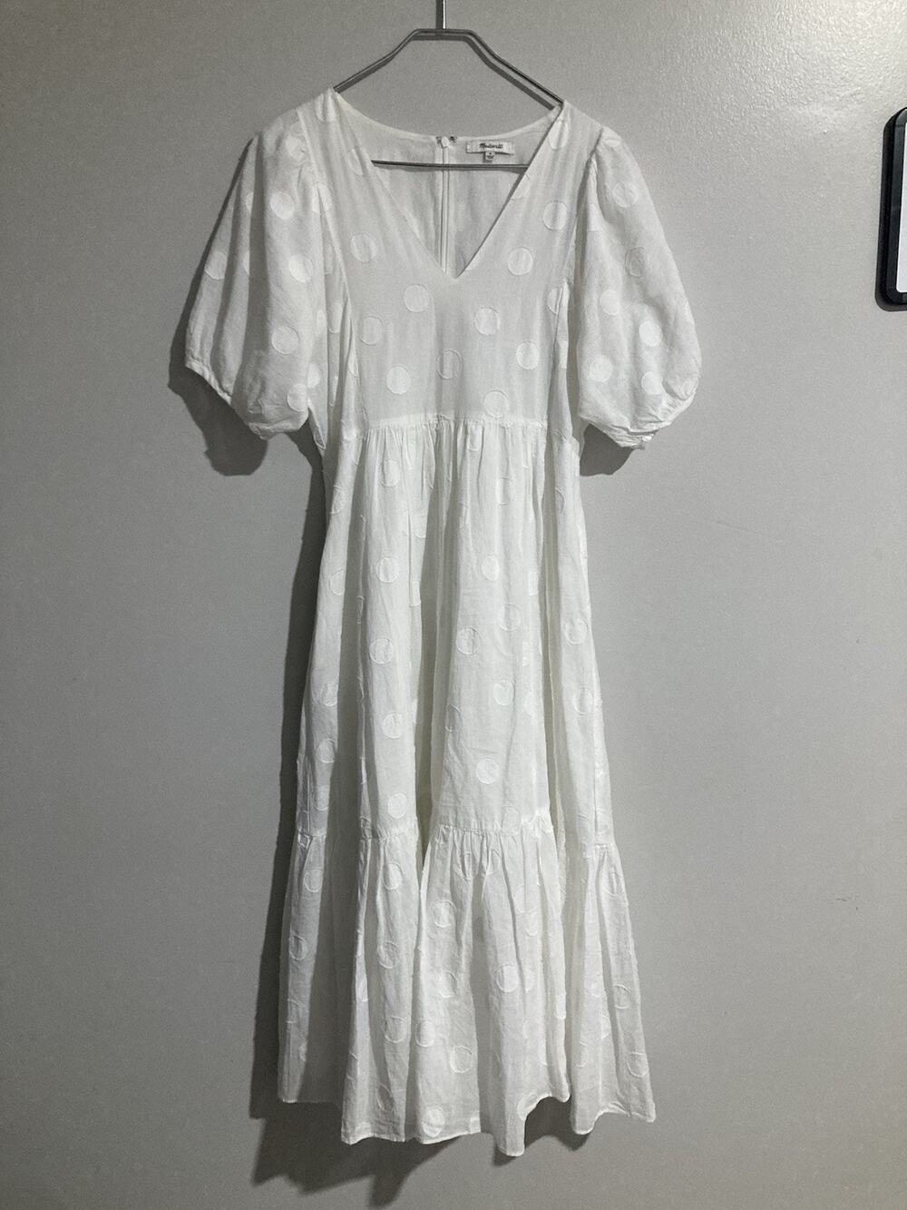 Madewell Dress Womens Medium White Cotton Boho Midi Prairie Cottage Casual